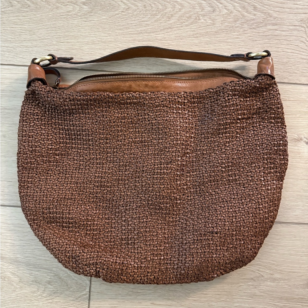 Elegant Brown Woven Hobo Bag